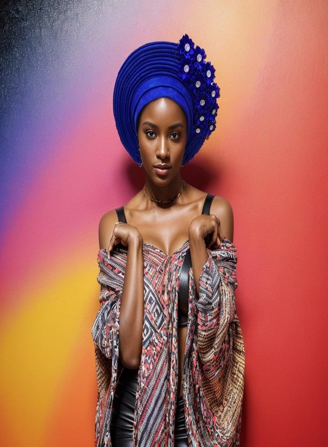 JRZXTWL African Turban Aso Oke Gele has made handmade African Turban Hats for parties (blue, standard) - Image 4